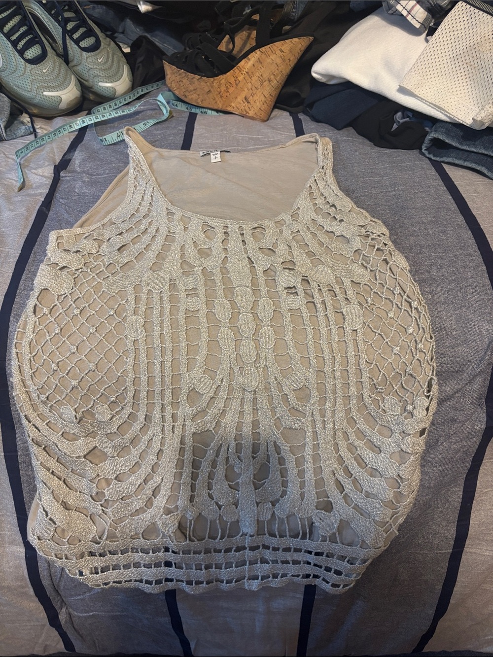 Express silver Crochet Tank Top